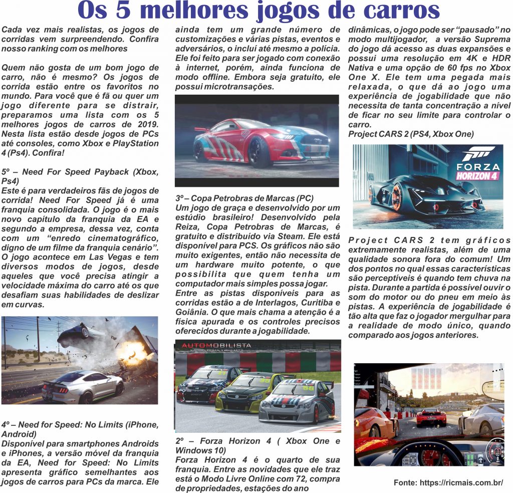 Os 5 melhores jogos de carros - Jornal Destaque Regional